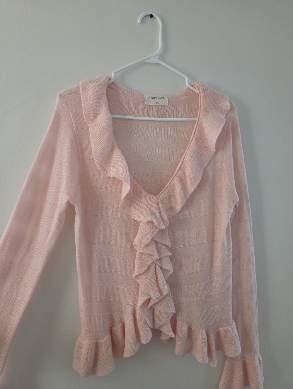 Soft Pink Ruffle Knit Cardigan - Picture 6 of 11